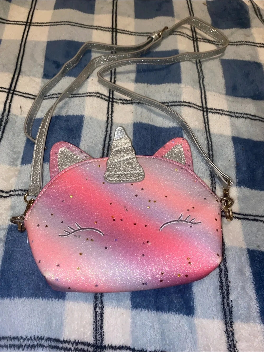 Kids Pink Gradient Unicorn Crossbody Bag with Silver Accents